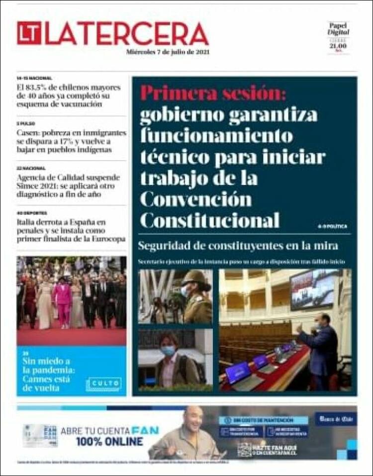 Portada de La Tercera (Chile)