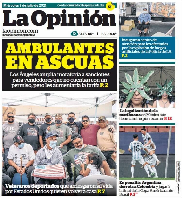 Portada de La Opinión (USA)