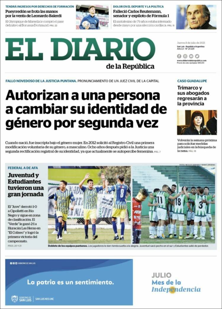 Portada de Diario de la República (Argentina)
