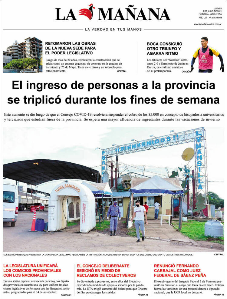 Portada de Diario La Mañana (Argentina)