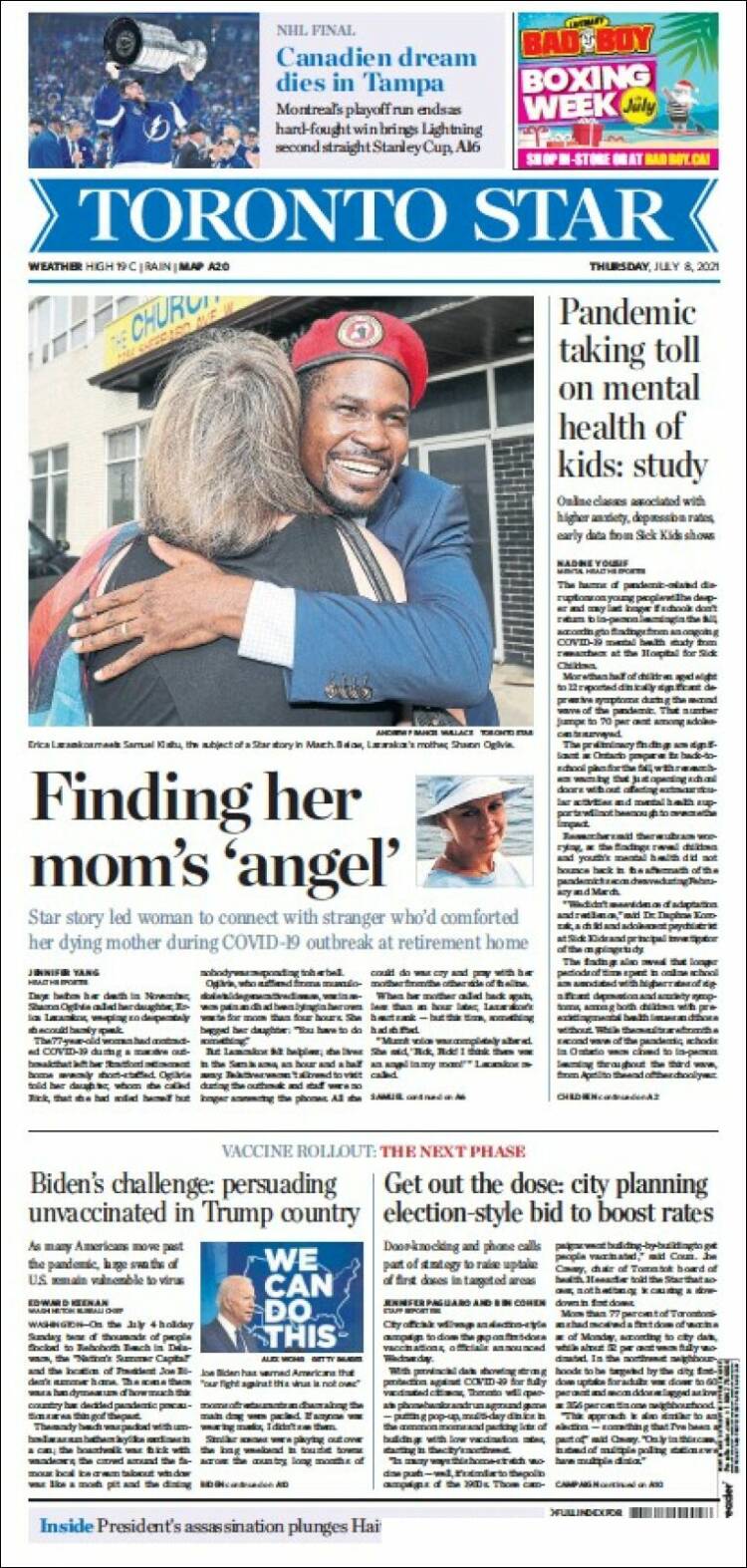 Portada de The Toronto Star (Canadá)