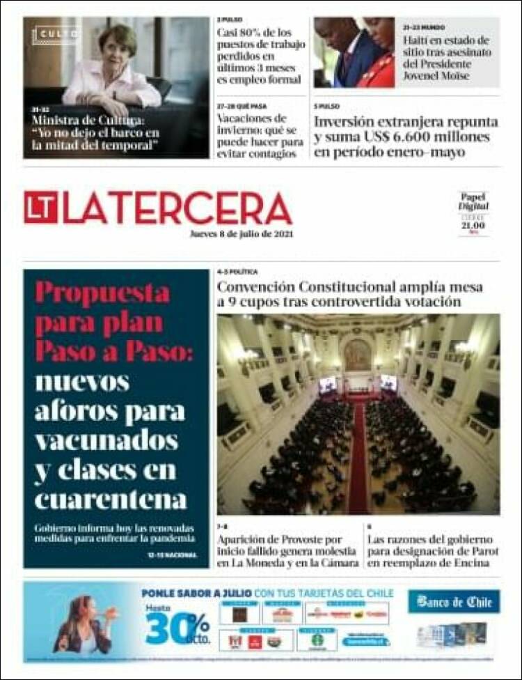Portada de La Tercera (Chile)