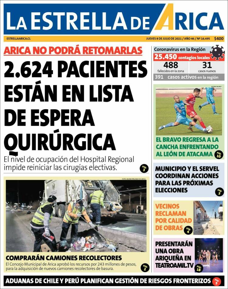 Portada de La Estrella de Arica (Chile)