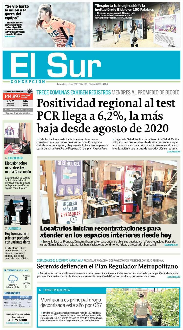 Portada de El Sur (Chile)
