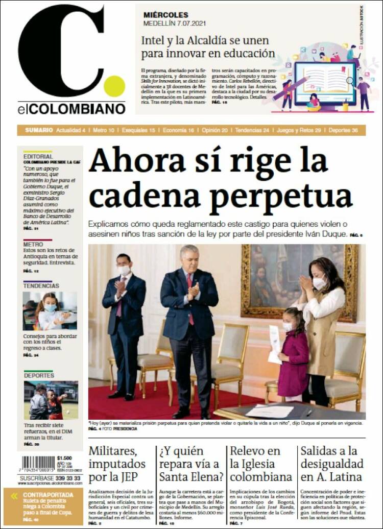 Portada de El Colombiano (Colombia)