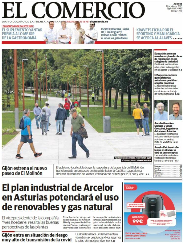 Portada de El Comercio - Gijón (España)