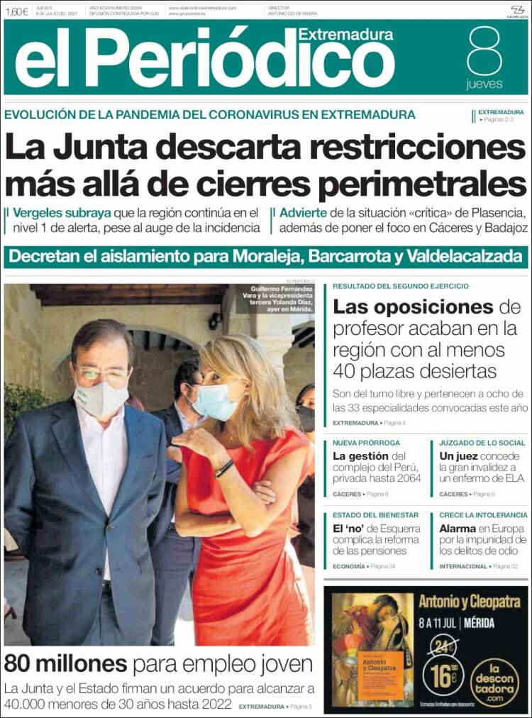 Portada de El Periódico de Extremadura (España)