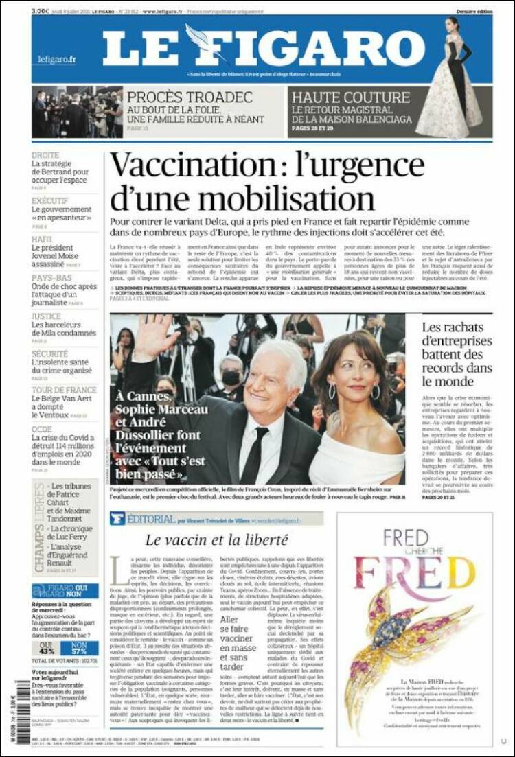 Portada de Le Figaro (Francia)