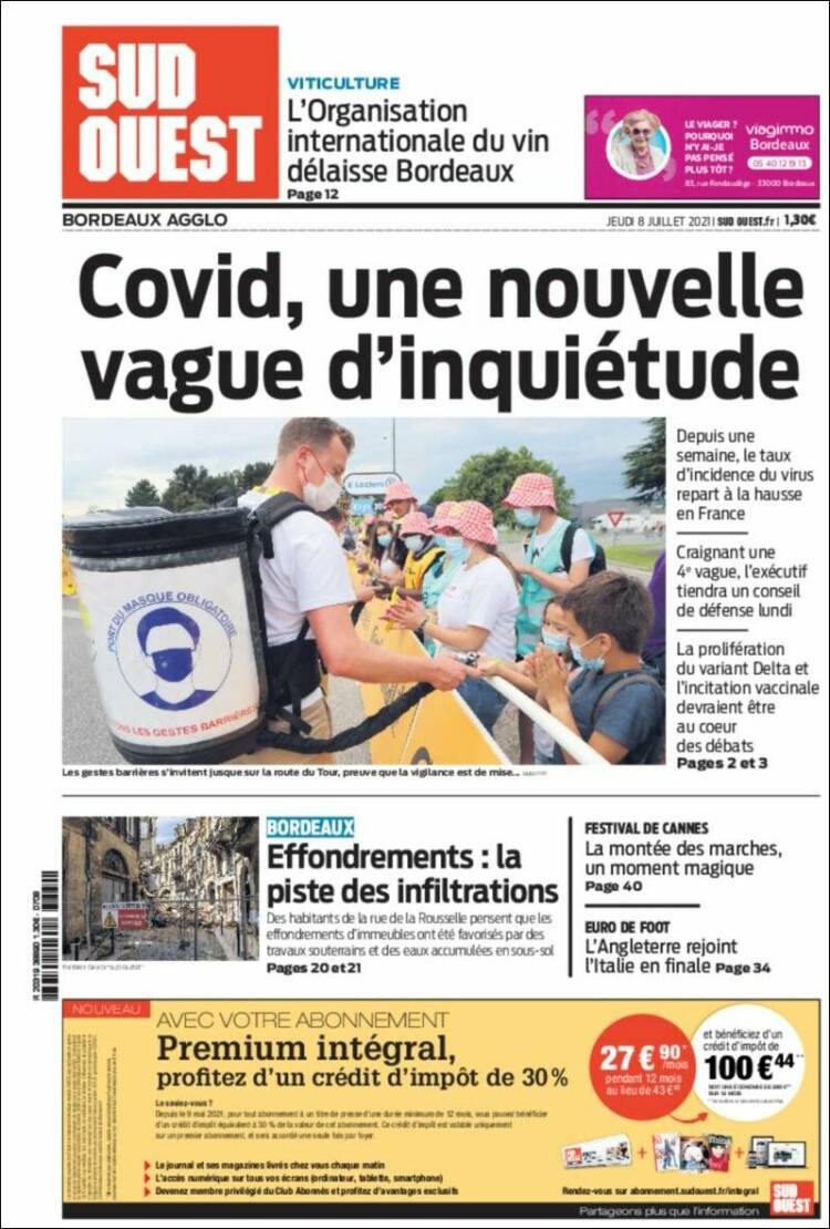 Portada de Sud Ouest (Francia)