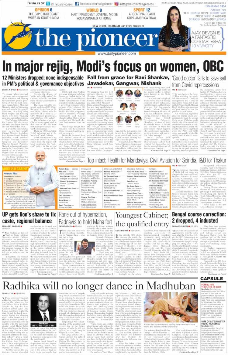 Portada de The Pioneer (India)