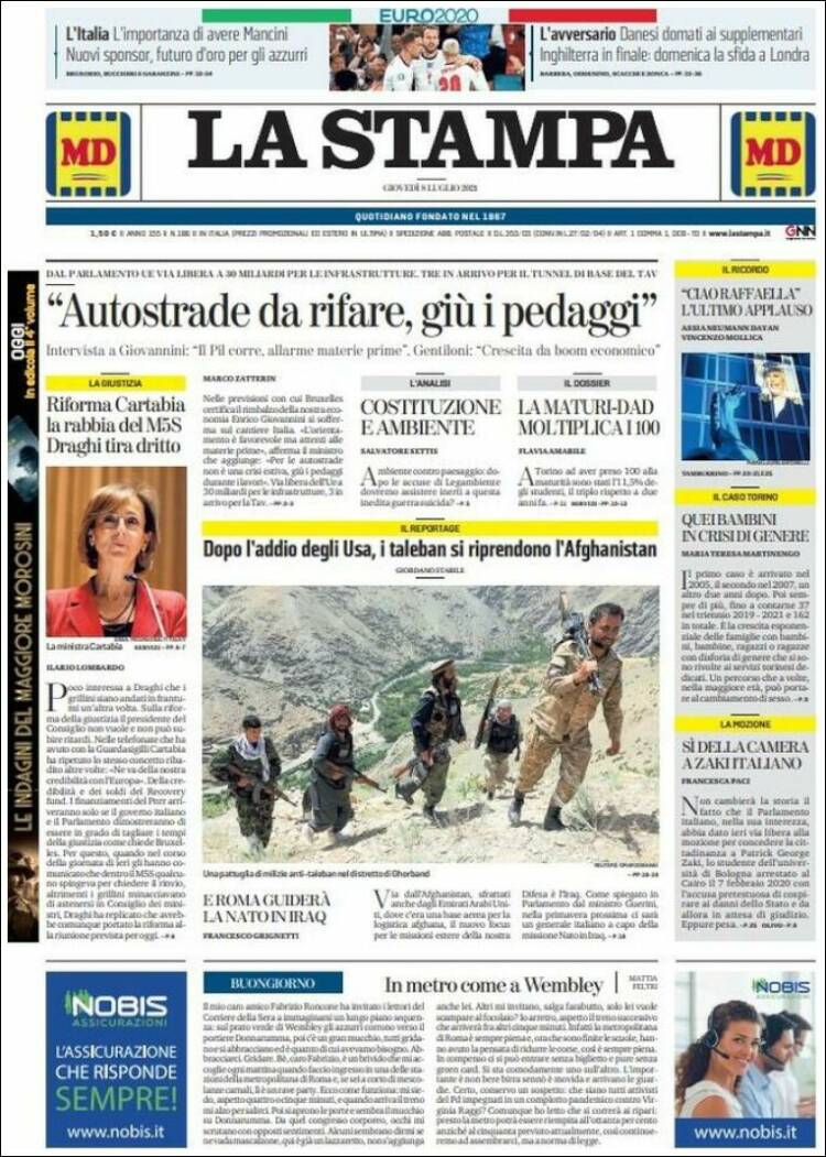 Portada de La Stampa (Italia)