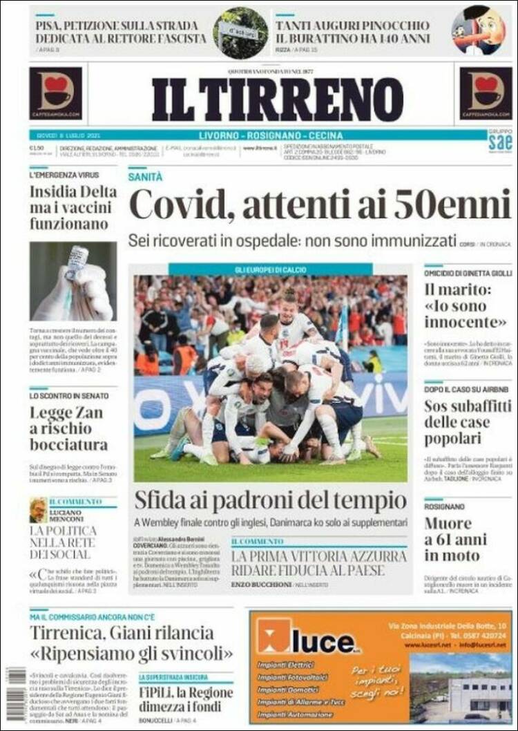 Portada de Il Tirreno (Italia)
