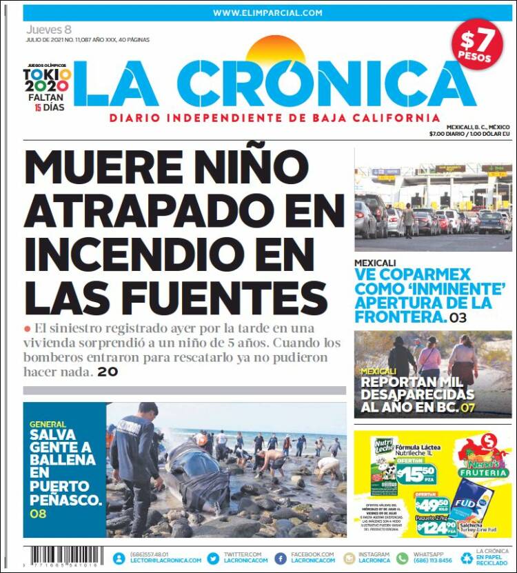 Portada de La Crónica de Baja California (México)