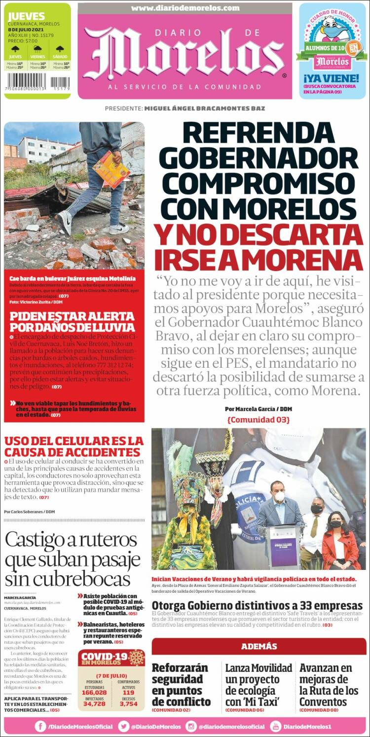 Portada de Diario de Morelos (México)