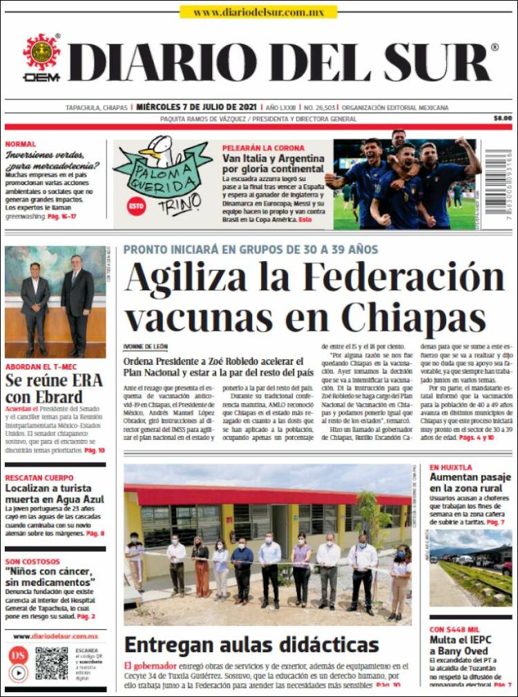 Portada de El Diario del Sur (México)