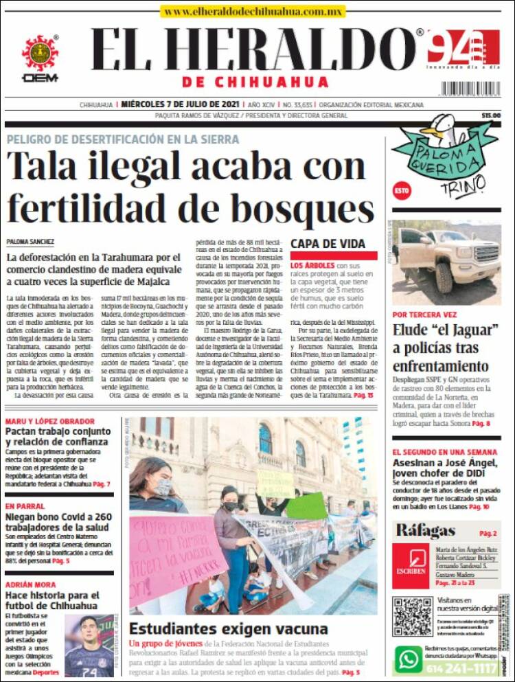 Portada de El Heraldo de Chihuahua (México)