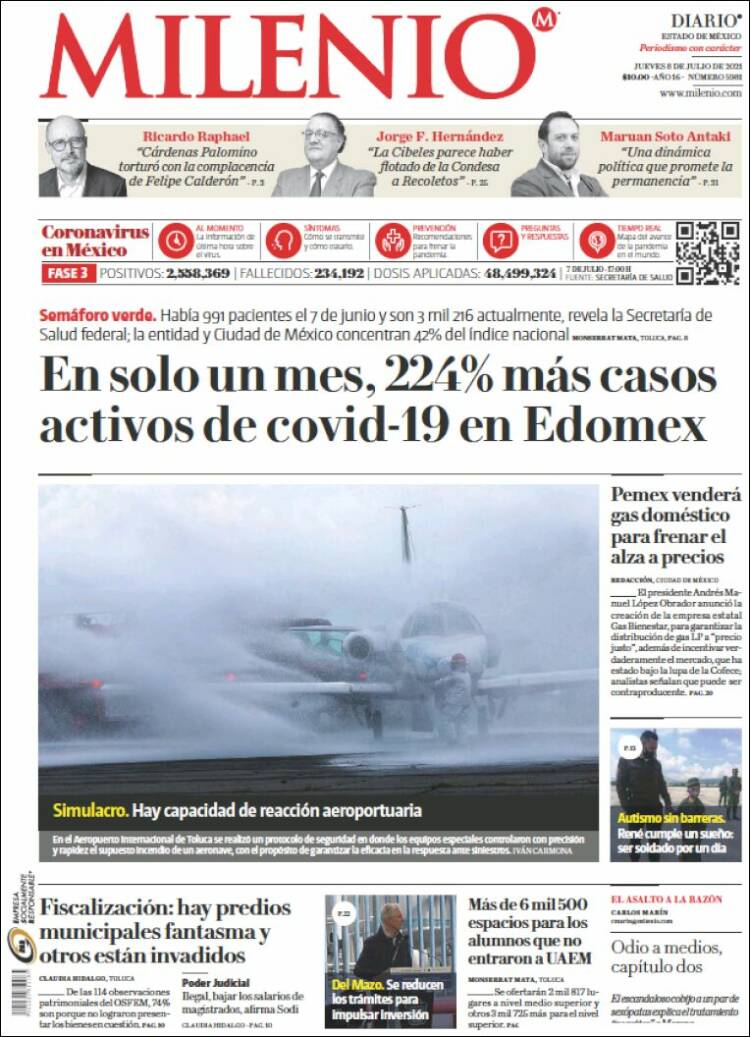 Portada de Milenio - Estado de México (México)