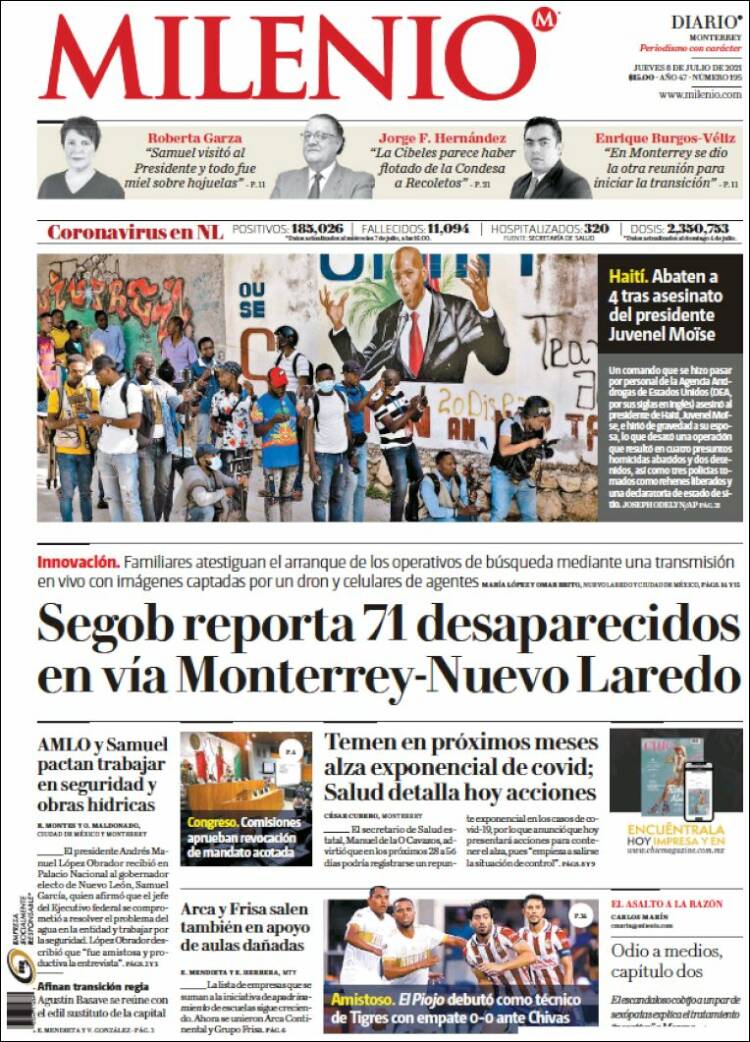 Portada de Milenio de Monterrey (México)