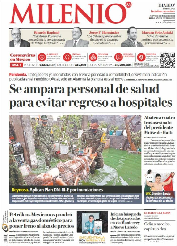 Portada de Milenio - Tamaulipas (México)