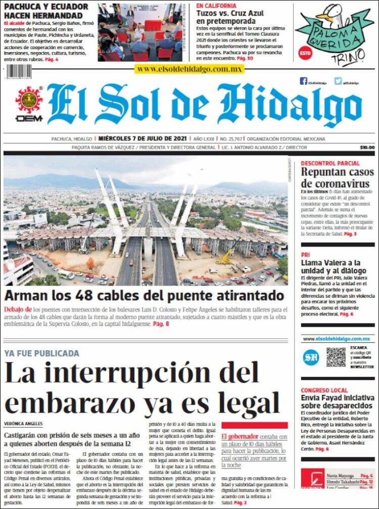 Portada de El Sol de Hidalgo (México)