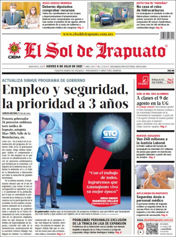 Portada de El Sol de Irapuato (México)