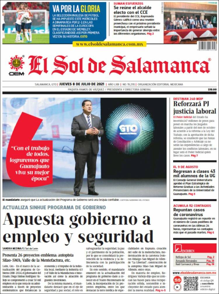 Portada de El Sol de Salamanca (México)