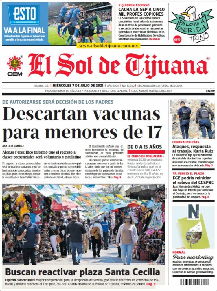 Portada de El Sol de Tijuana (México)