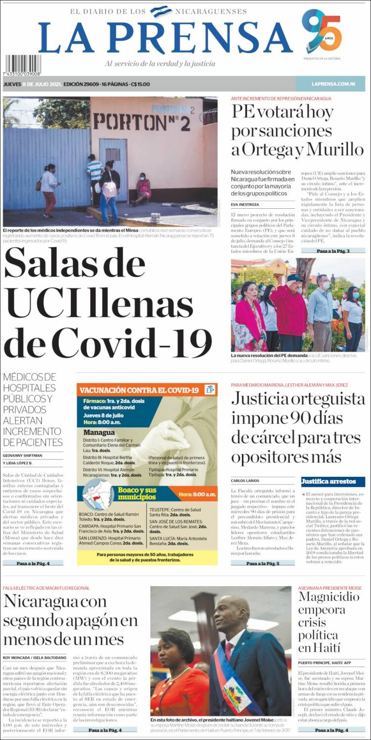 Portada de La Prensa (Nicaragua)