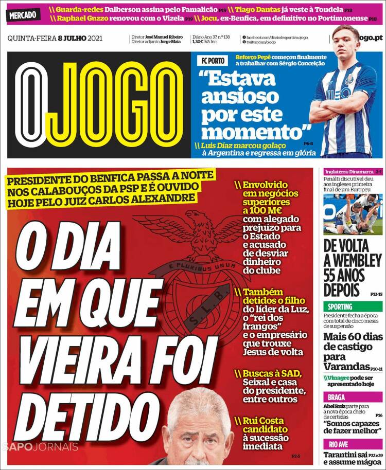 Portada de O Jogo (Portugal)