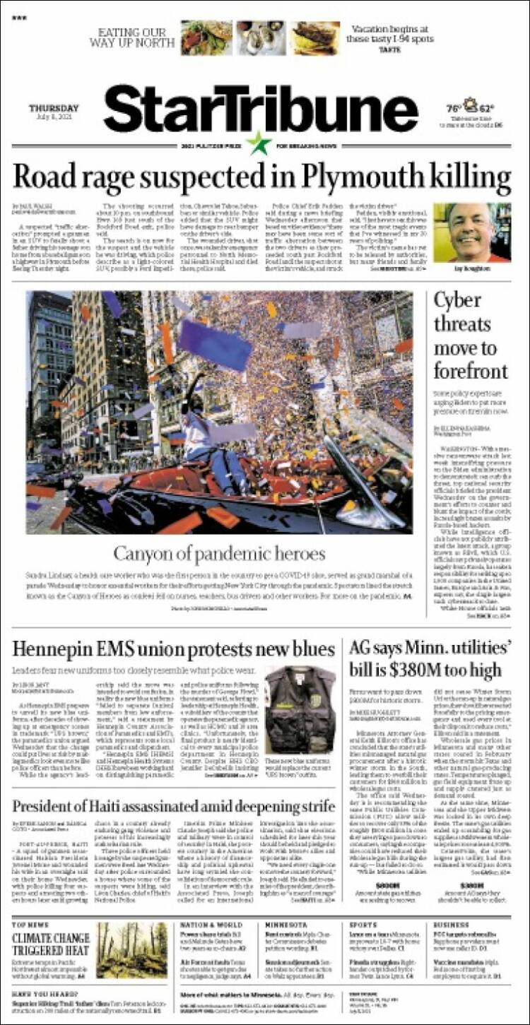 Portada de Star Tribune (USA)