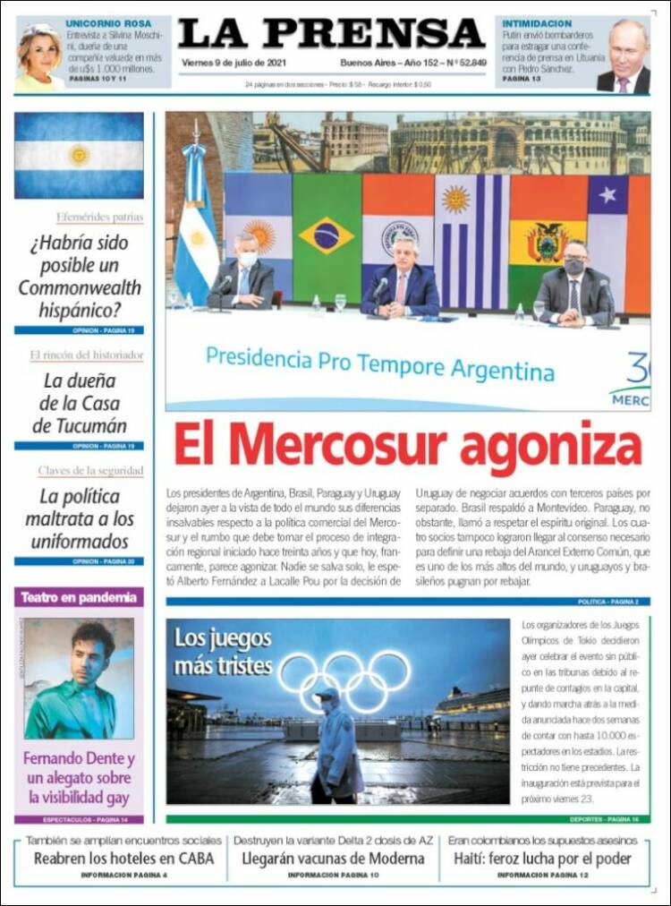 Portada de La Prensa (Argentina)