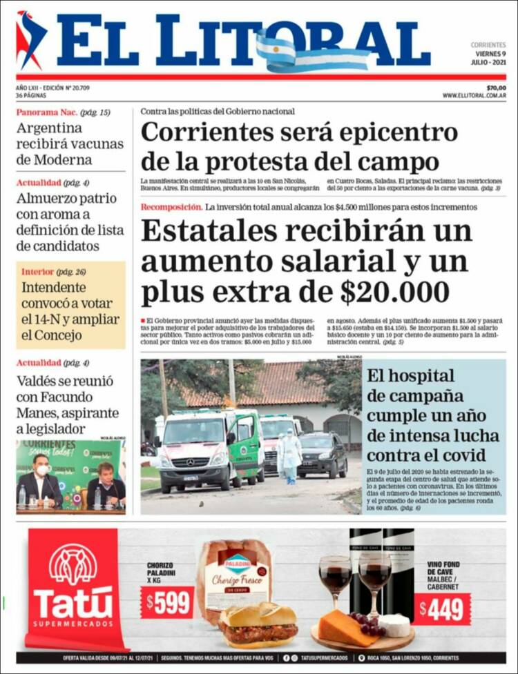 Portada de El Litoral Corrientes (Argentina)
