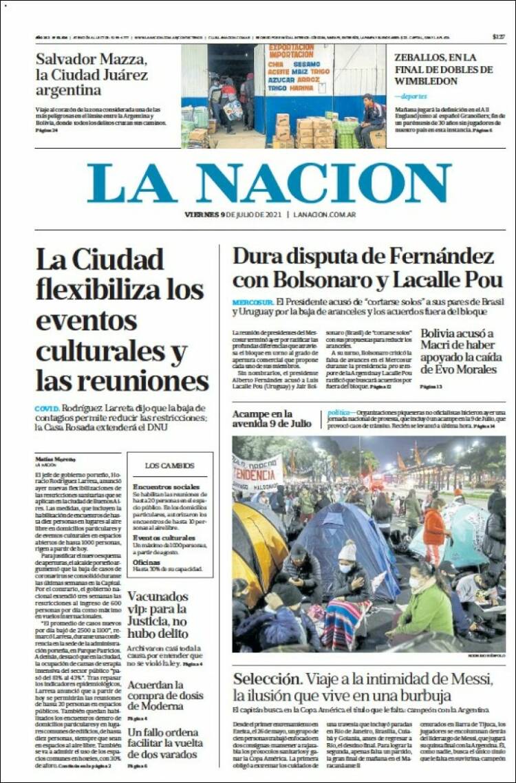 Portada de La Nación (Argentina)
