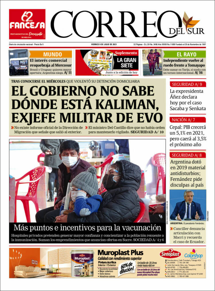 Portada de Correo Sur (Bolivia)