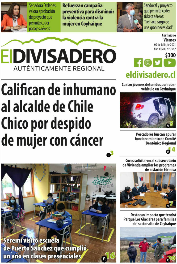 Portada de Diario El Divisadero (Chile)