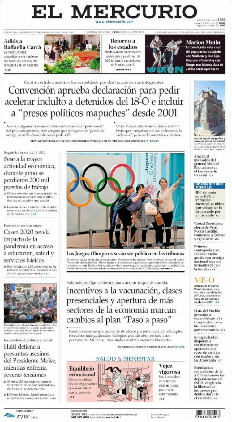 Portada de El Mercurio (Chile)