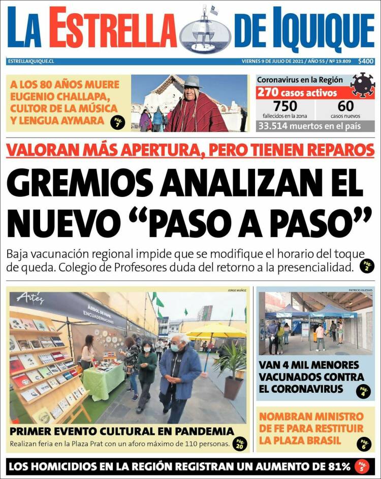Portada de La Estrella de Iquique (Chile)