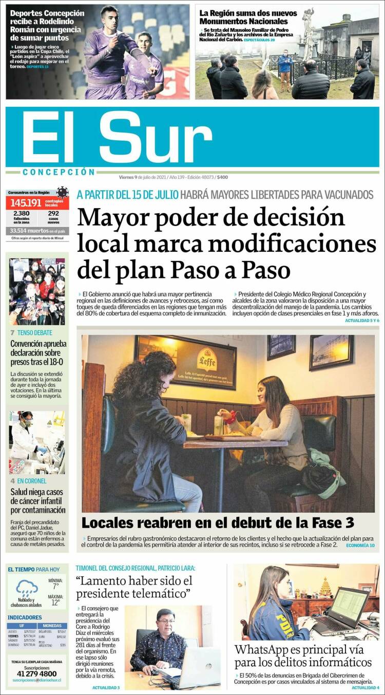 Portada de El Sur (Chile)