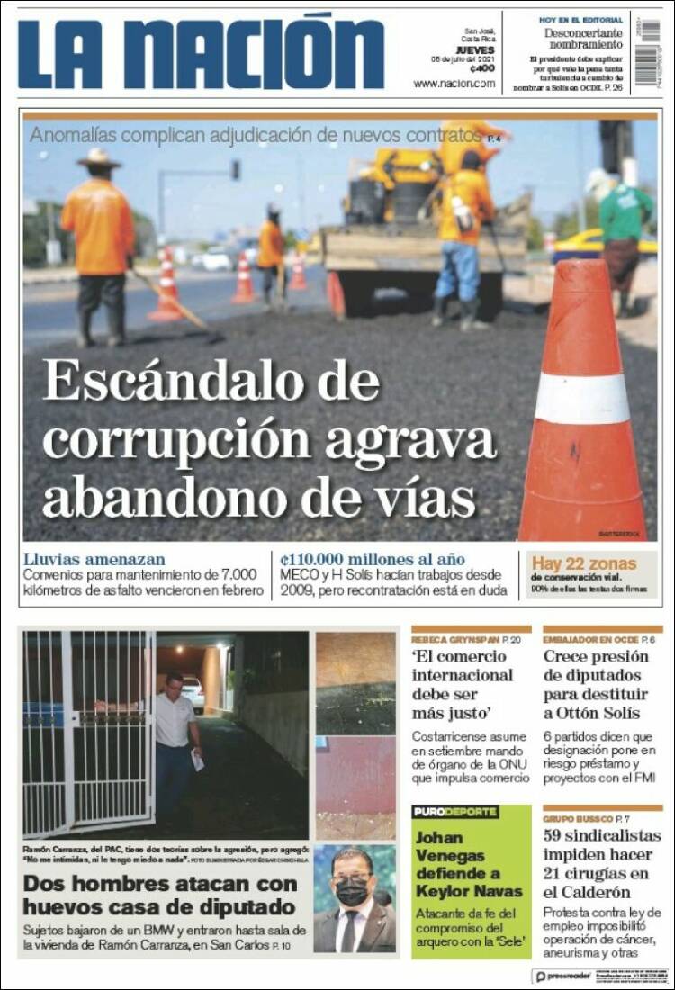 Portada de La Nación - Costa Rica (Costa Rica)