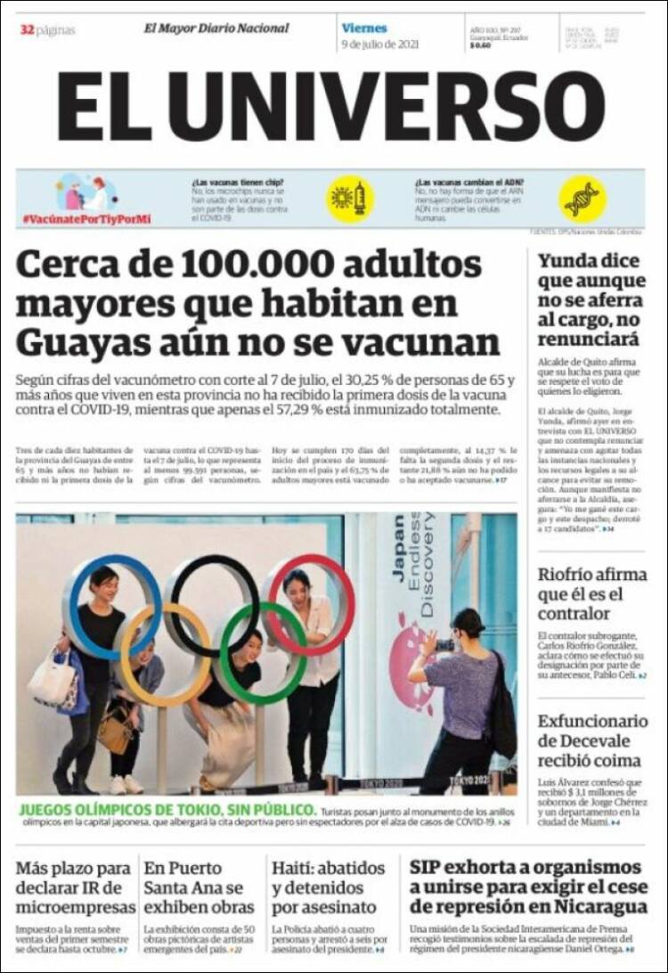 Portada de El Universo - Ecuador (Ecuador)