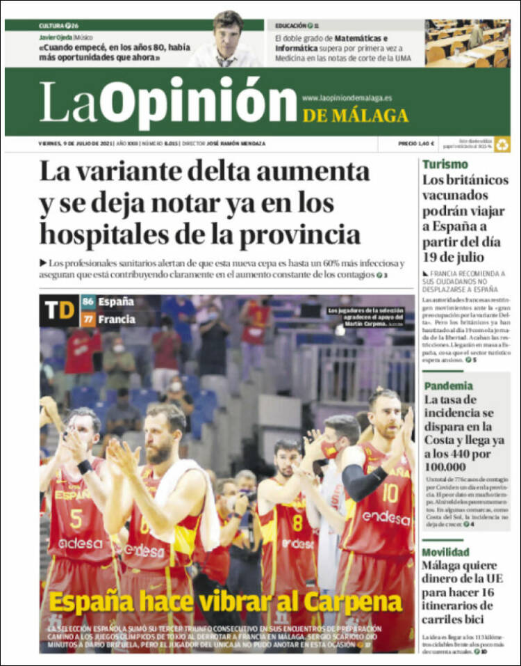 Portada de La Opinión de Málaga (Espa&ntilde;a)