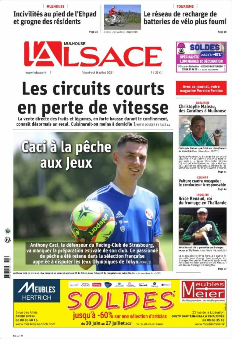 Portada de Journal L'Alsace (Francia)