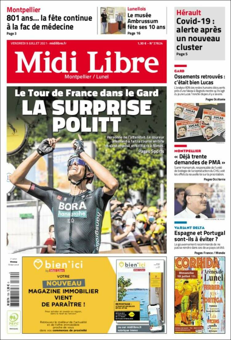 Portada de Midi Libre (Francia)
