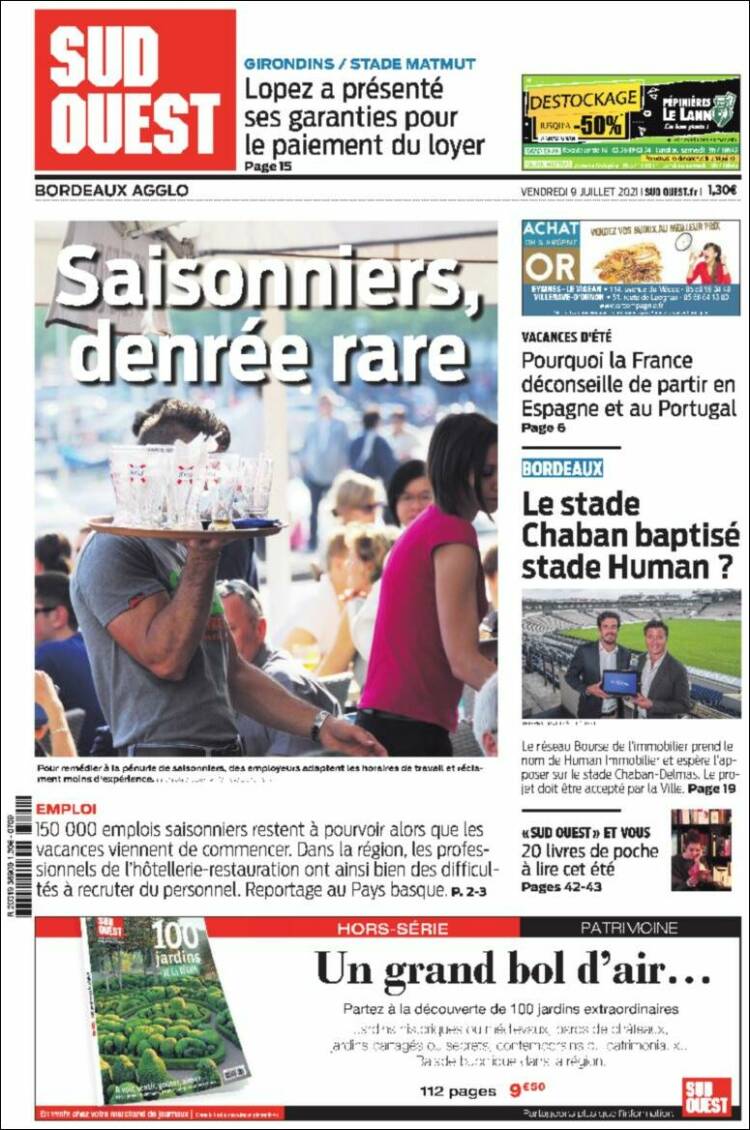 Portada de Sud Ouest (Francia)