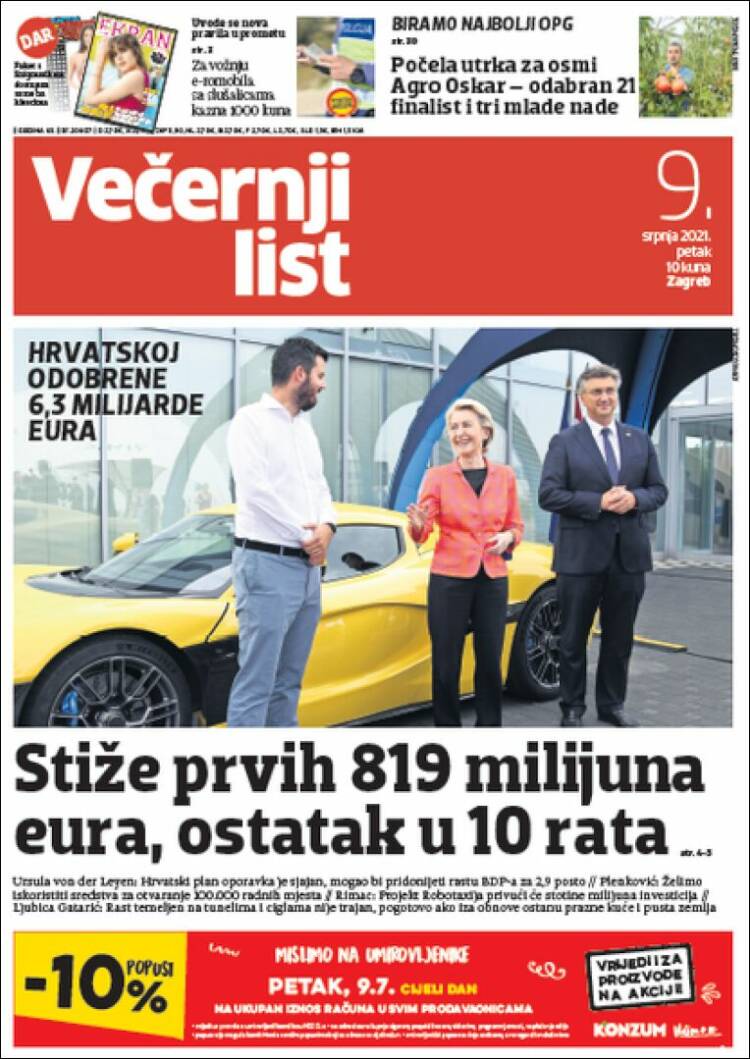Portada de Večernji (Croacia)