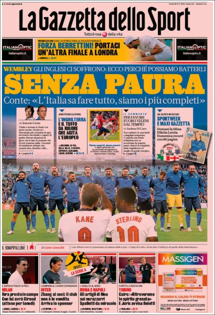 Portada de La Gazzetta dello Sport (Italia)