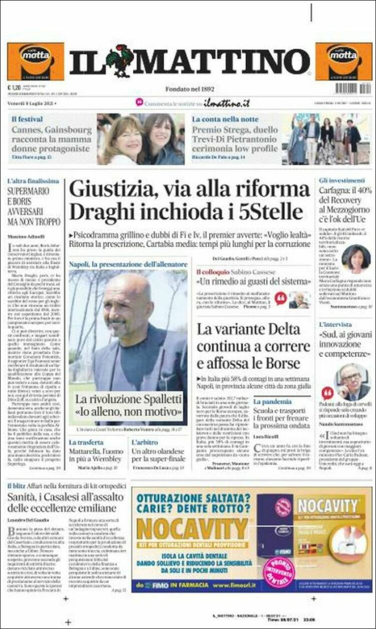 Portada de Il Mattino (Italia)