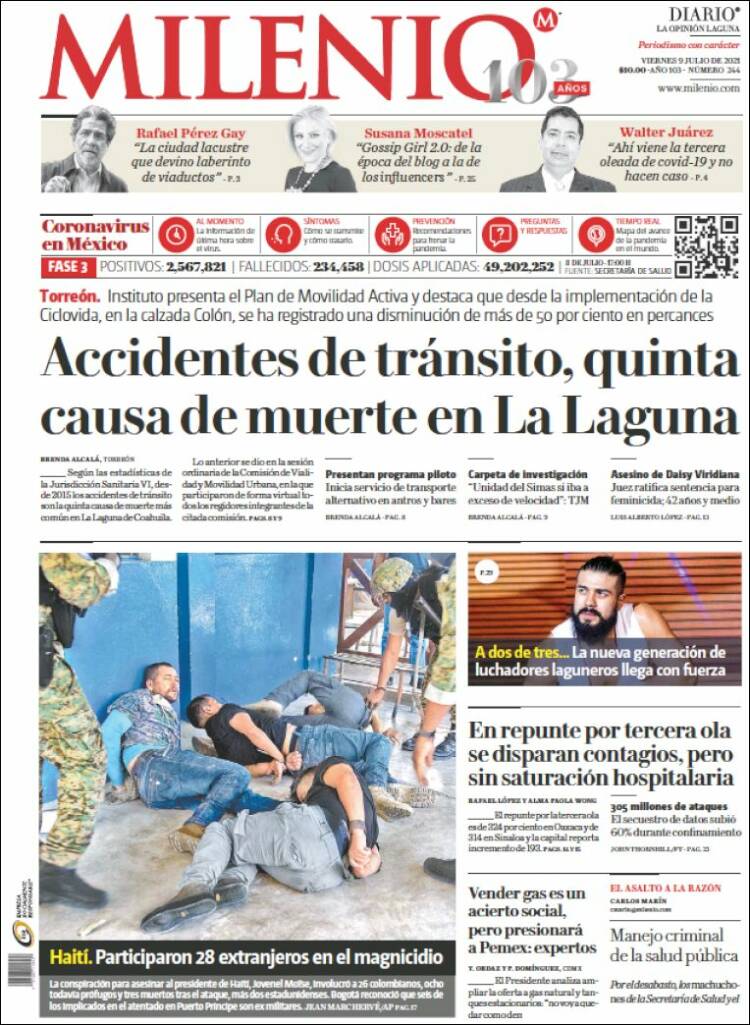 Portada de Milenio - Laguna (México)