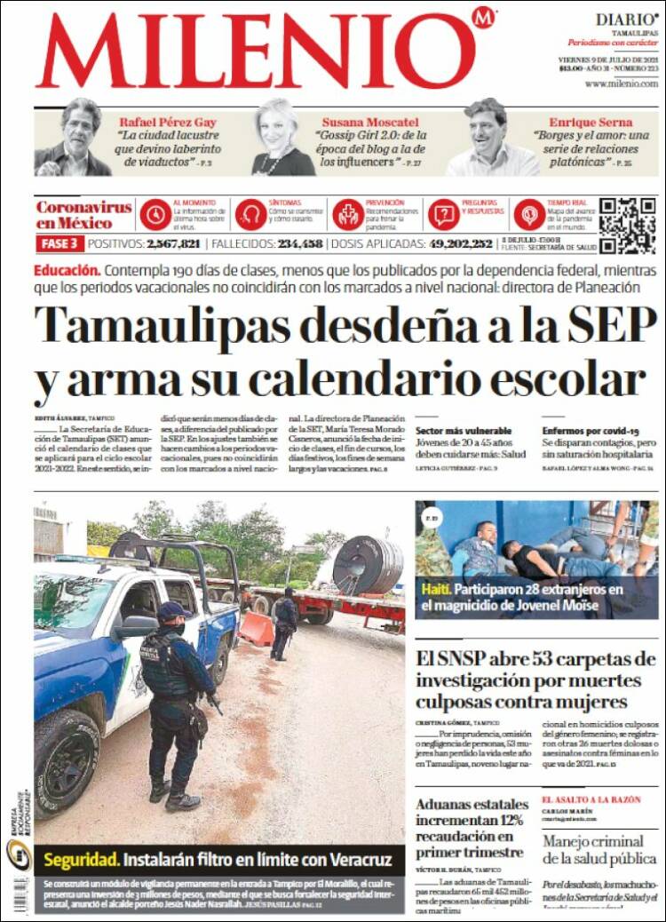 Portada de Milenio - Tamaulipas (México)