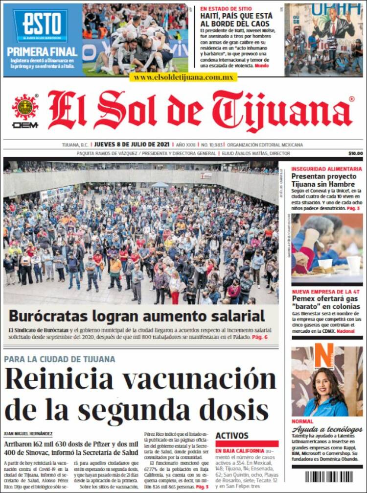 Portada de El Sol de Tijuana (México)